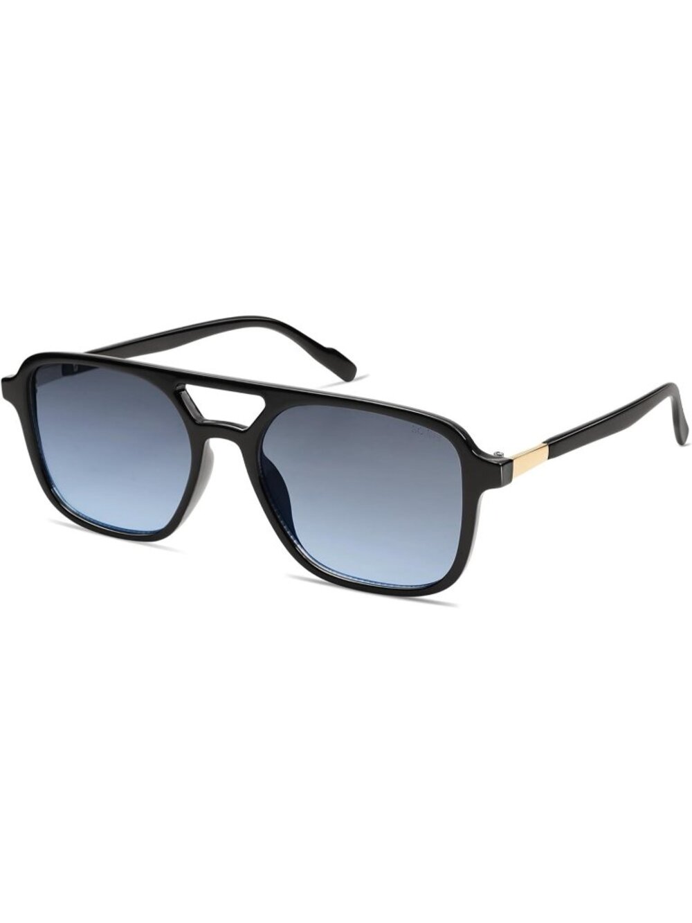 Women's Black/Blue Y2K Retro Aviator Rectangle Shades UV400 Sunglasses